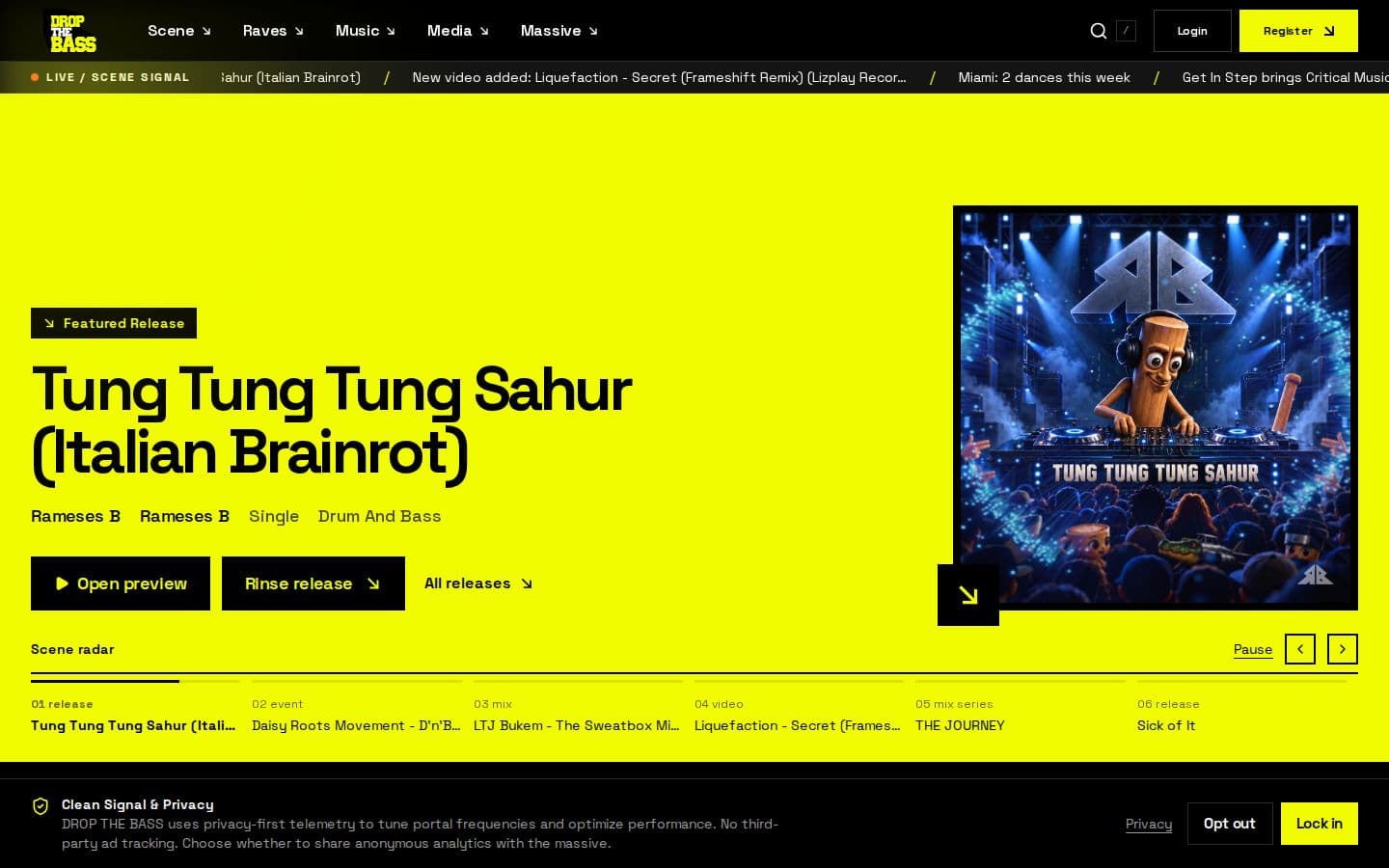 Screenshot of the DROP THE BASS website