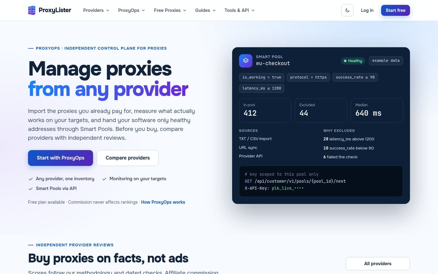 Screenshot of the ProxyLister website