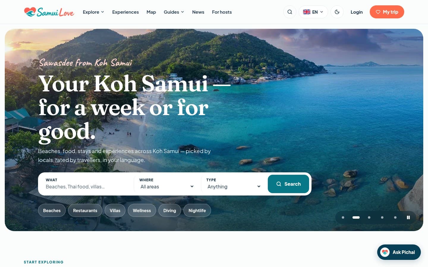 Screenshot of the Samui Love website