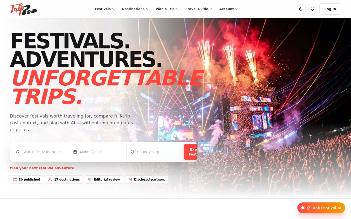 Screenshot of the Trip2Fest website