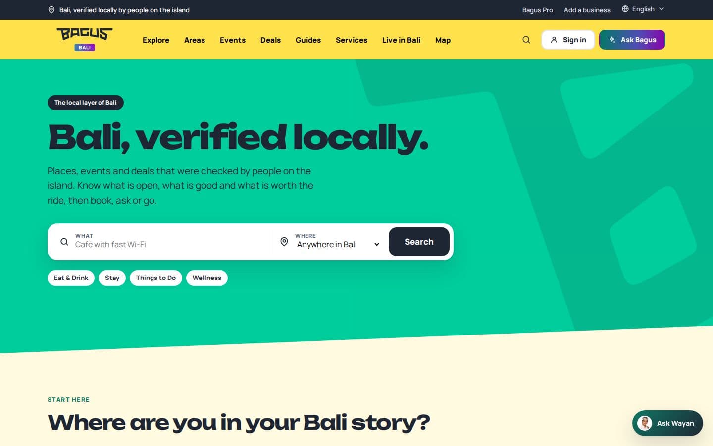 Screenshot of the Bagus Bali website