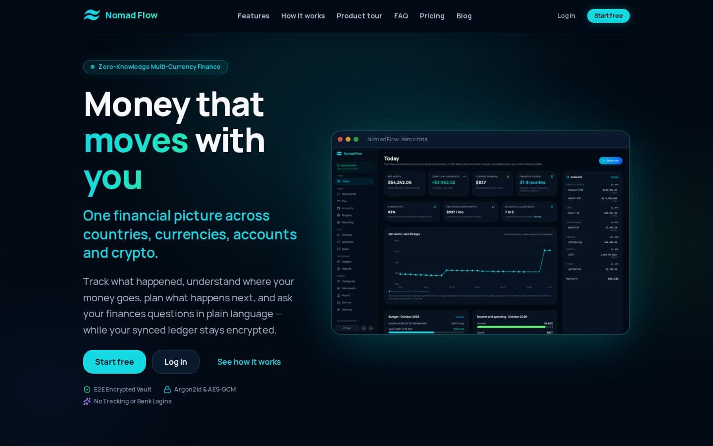 Screenshot of the Nomad Flow website