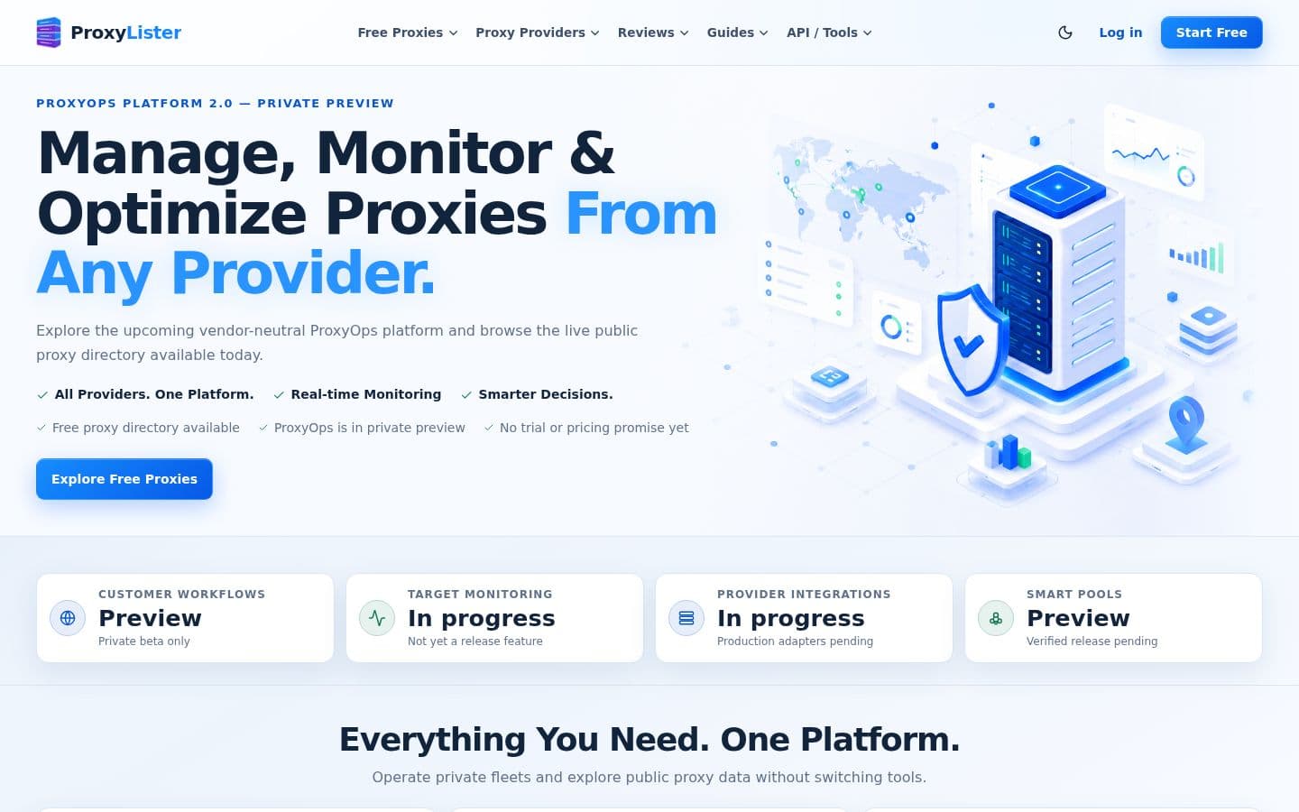 Screenshot of the ProxyLister website