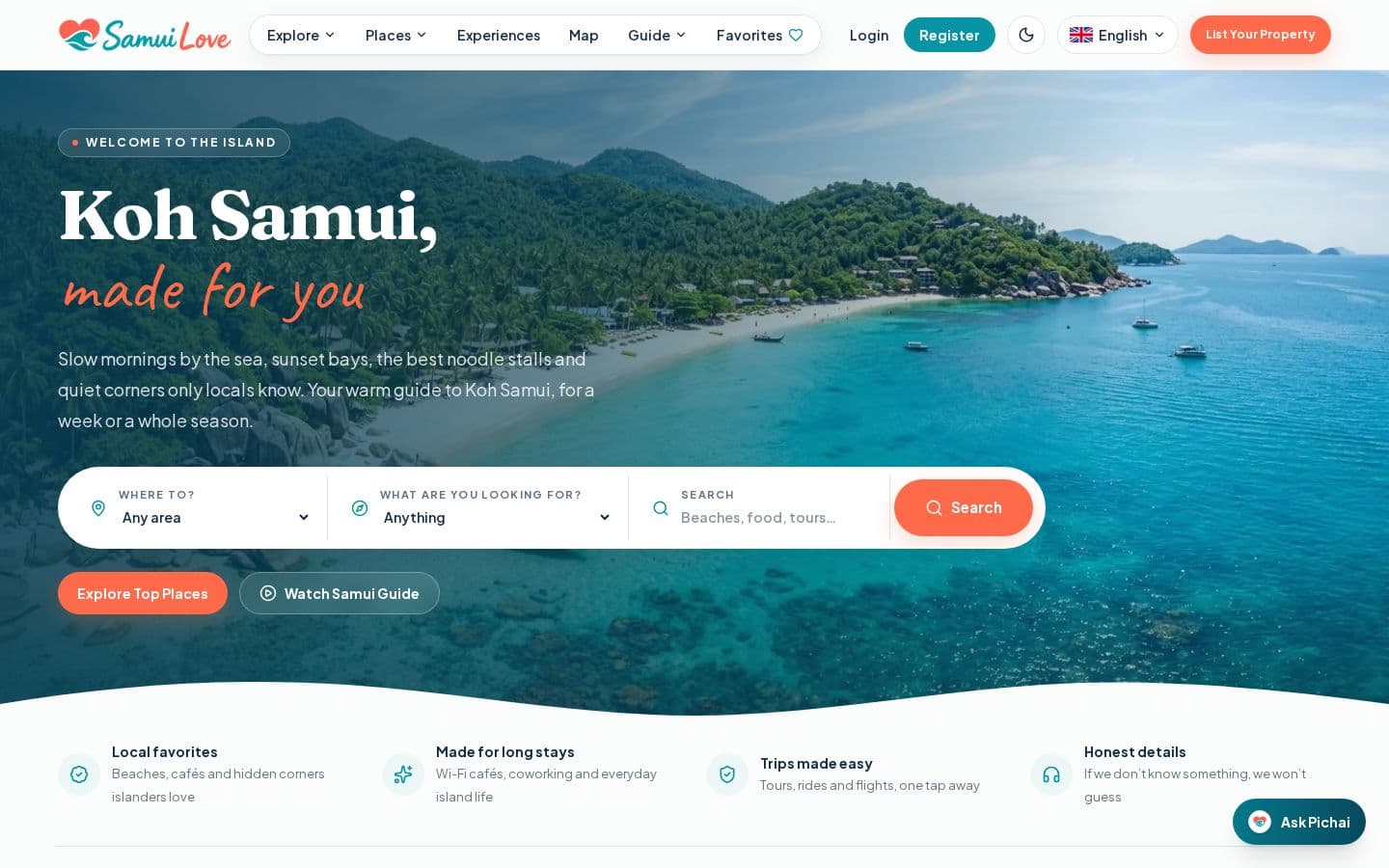 Screenshot of the Samui Love website