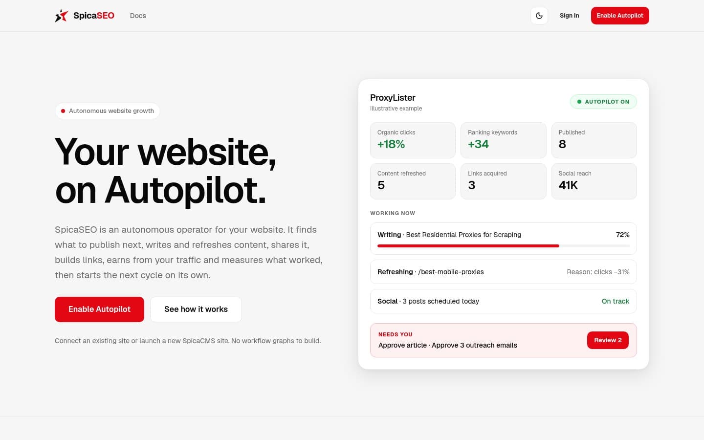 Screenshot of the SpicaSEO website