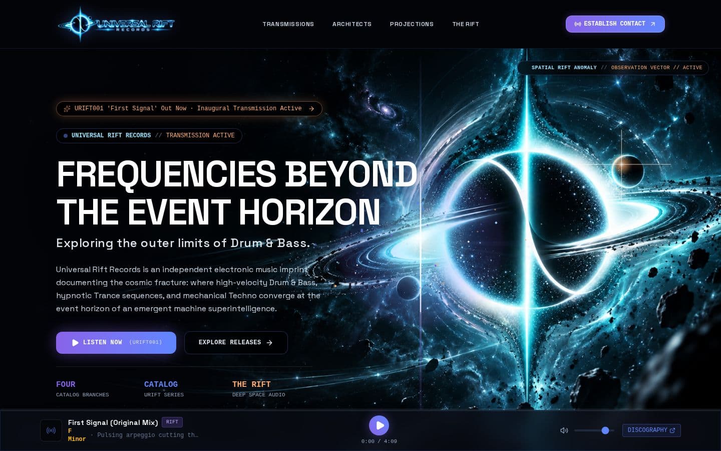 Screenshot of the Universal Rift website